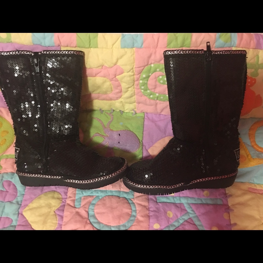 Skechers Sequin Toddler Black & Silver Boots
